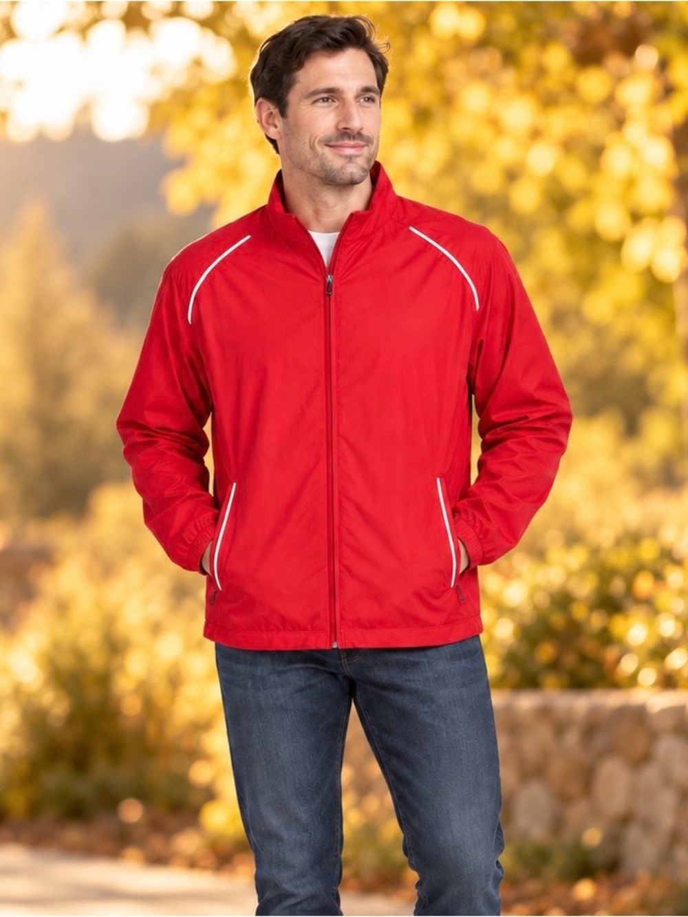 Cutter & Buck Red Windbreaker Jacket Mens Large CB WeatherTec Lightweight Zip